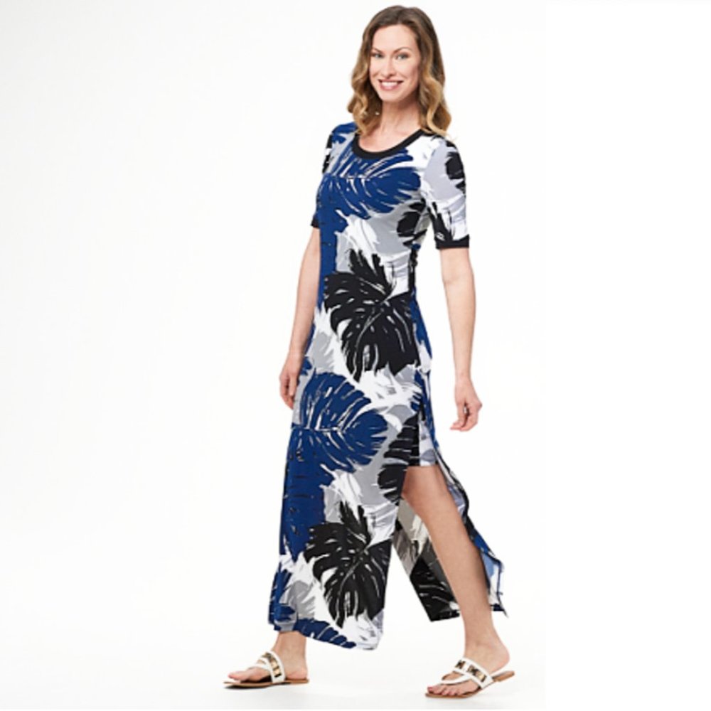 G.I.L.I. Petite Short-Sleeve Side Slit Maxi NWOT